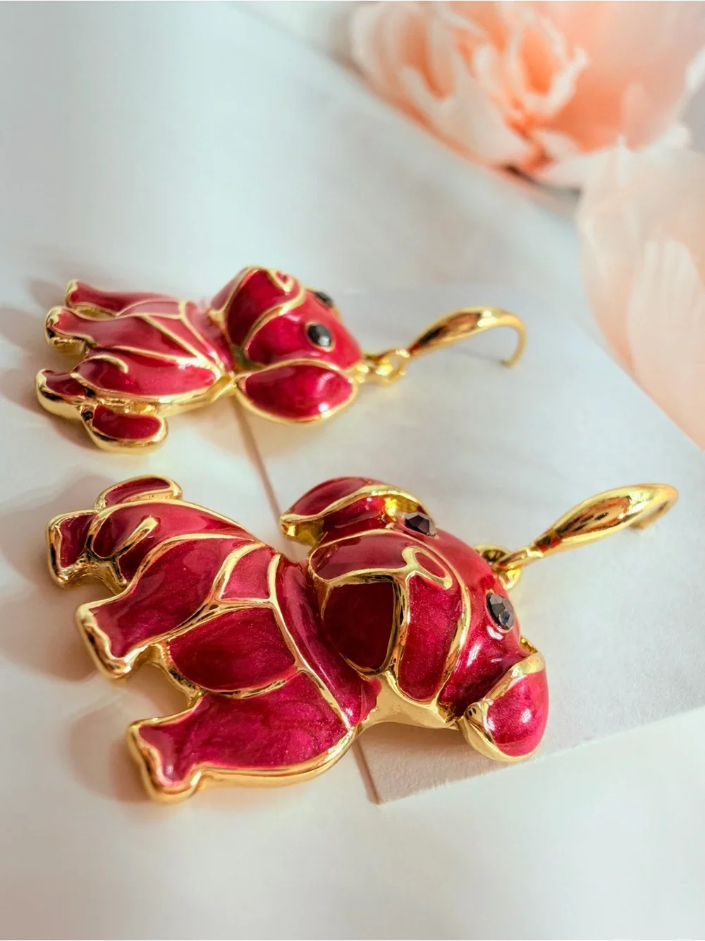 Gold-Trim Red Puppy Dog Drop Earrings - Fashion Pet Jewelry